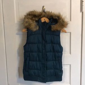 Merrell down vest with oversized fur hood